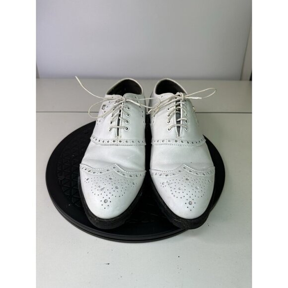 Footjoy 55160 Rare White Brogued Leather Wingtip Golf Shoes Made In USA Sz 8D main image 8